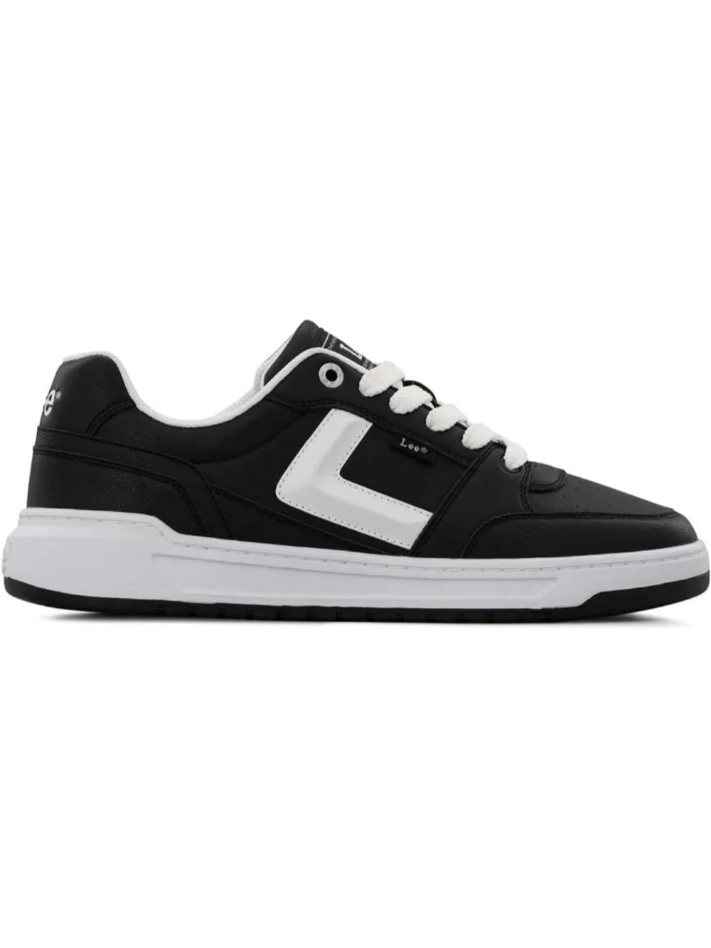 Lee Men's Black White Imported Rubber Faux Leather Adjustable Lace Up Sneakers